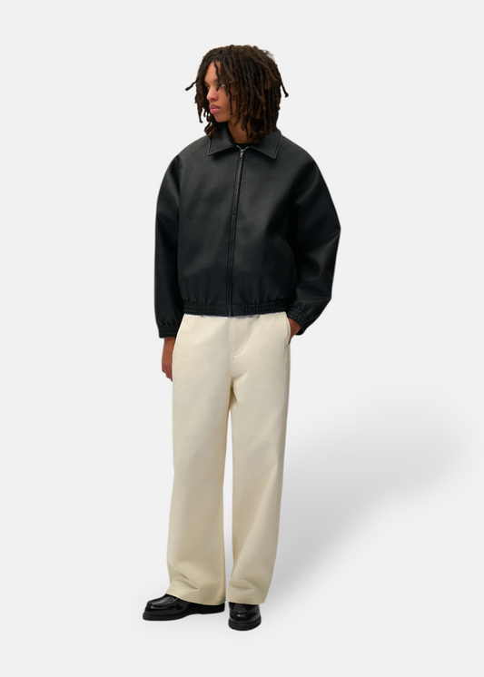 Veste en cuir à logo brodé - noir