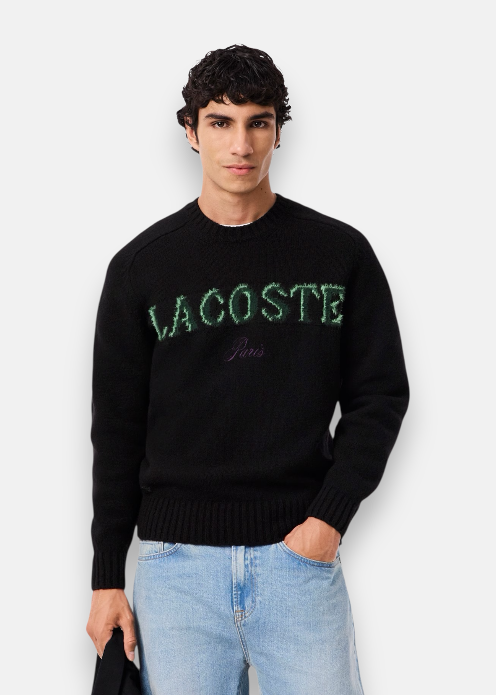 Pull laine cardée marquage intarsia & logo - noir