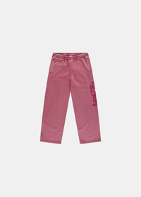 Packshot de face du pantalon de survêtement rouge délavé Arte Antwerp avec logo pochoir sur la jambe.