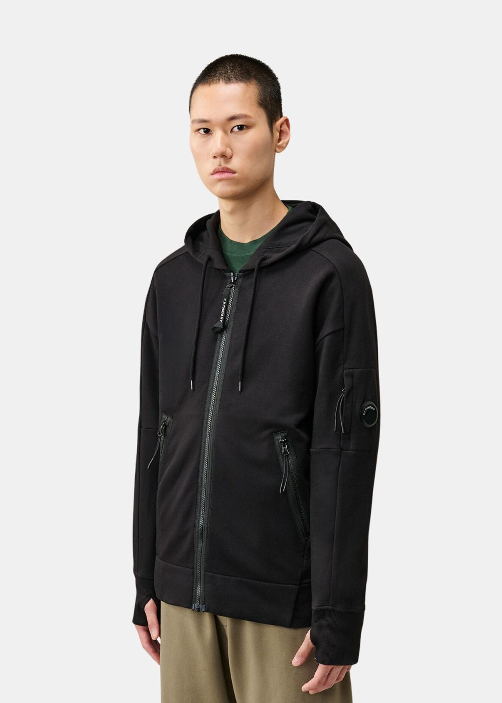 Sweat zippé à capuche lentille - noir