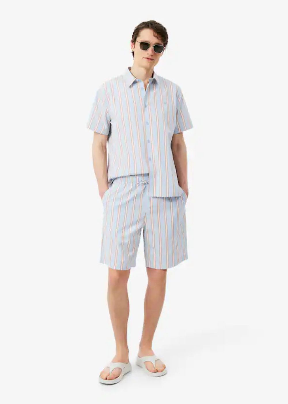 Short à rayures en popeline - blanc