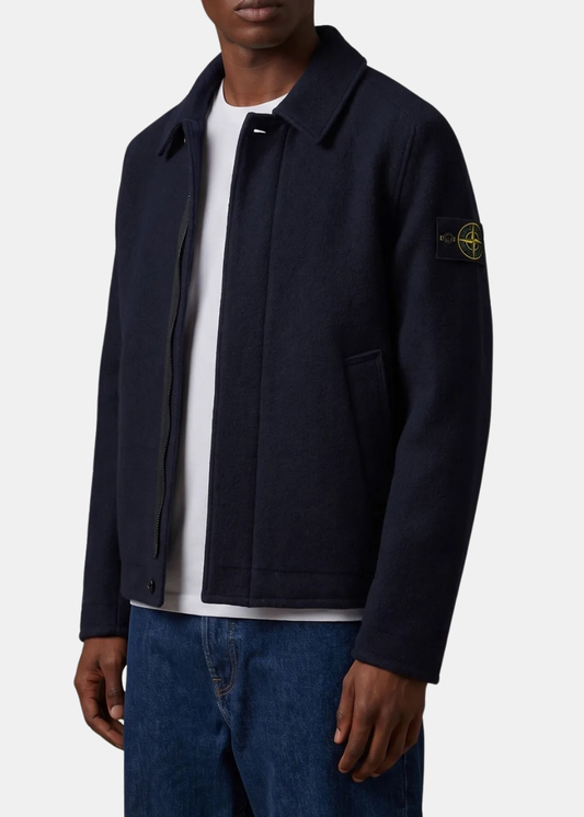 Veste en laine vierge maille feutrée - bleu marine
