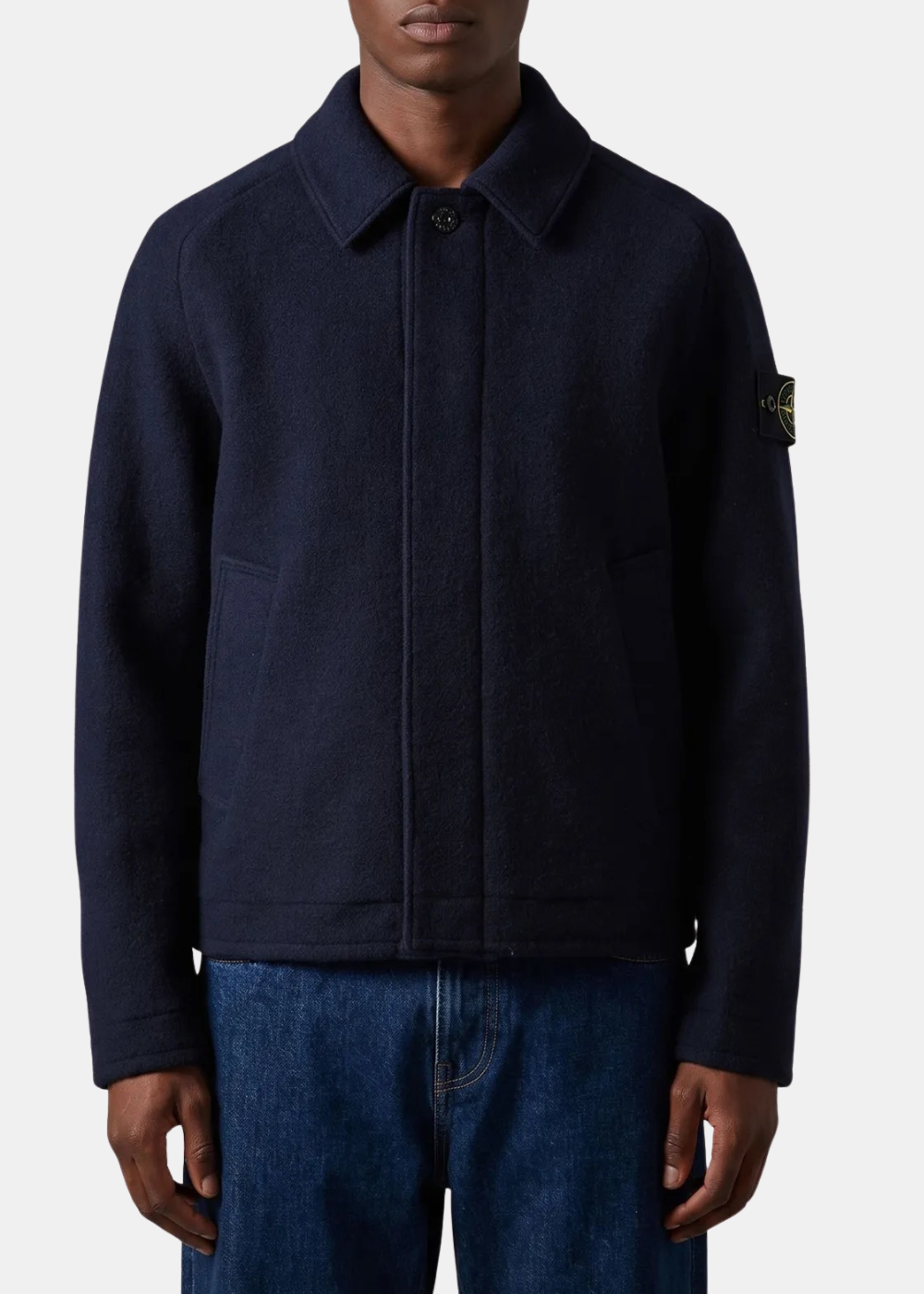 Veste en laine vierge maille feutrée - bleu marine
