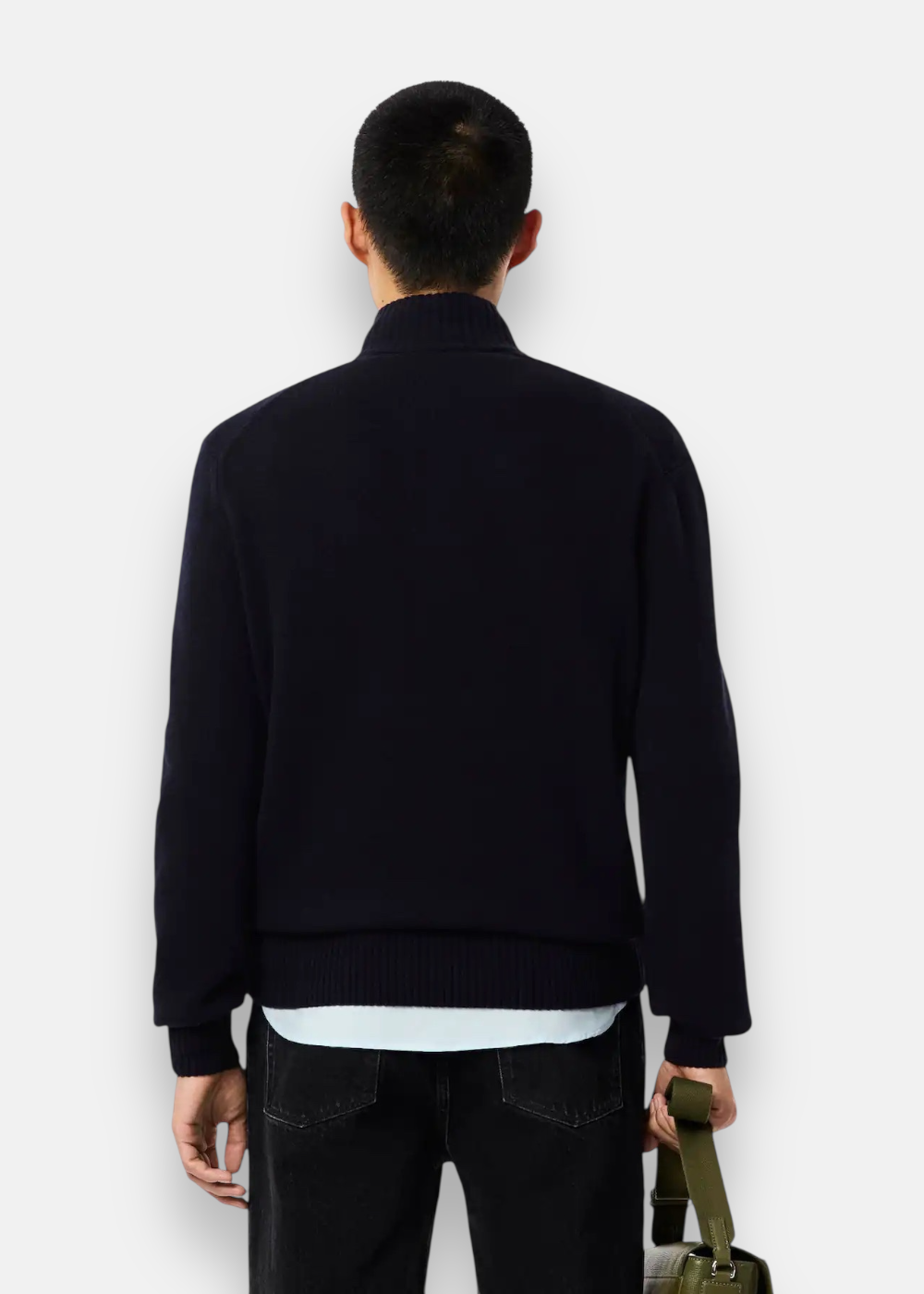 Pull zippé en laine cardée - marine