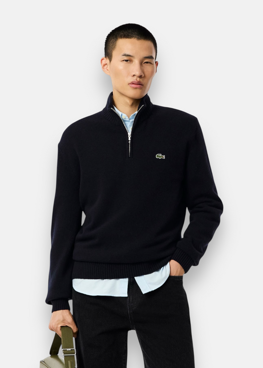 Pull zippé en laine cardée - marine