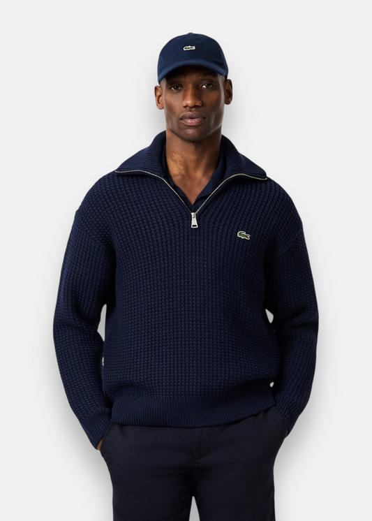 Pull demi-zip  en laine épaisse - marine