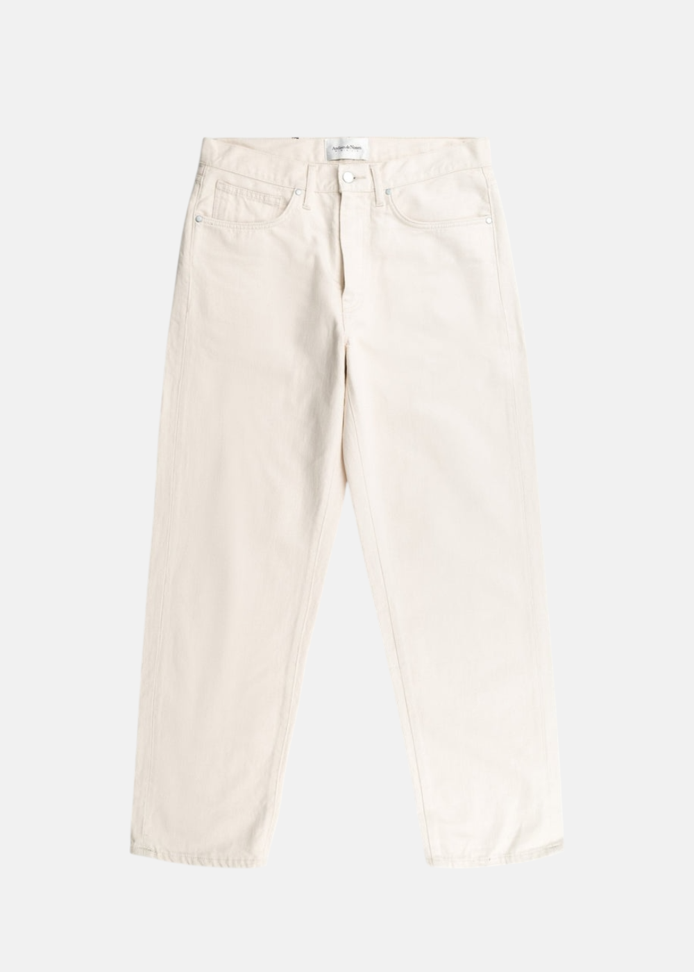 photo vue de face du jeans Atelier de nimes dn10 beige naturel. Coupe droite, taille haute, toile denim francaise.