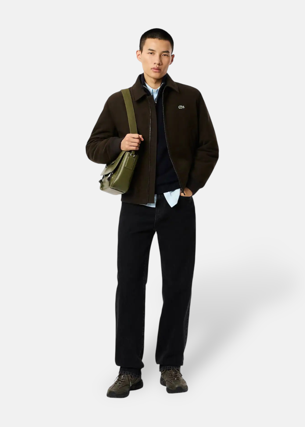 Pull zippé en laine cardée - marine