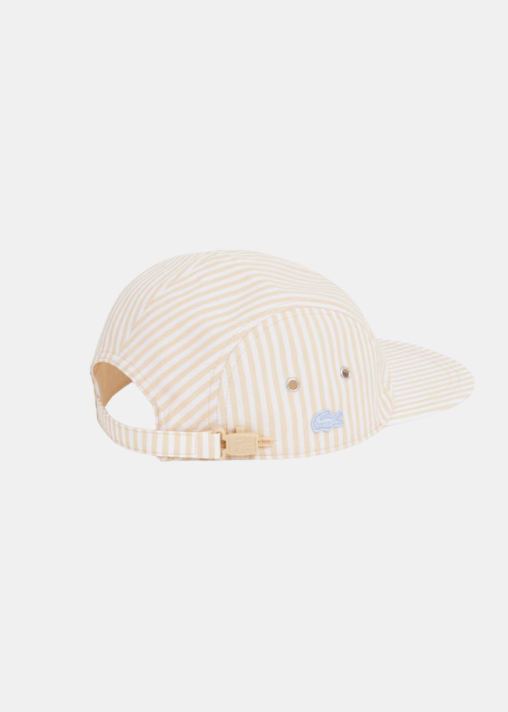 vue arriere sur fond blanc de la Casquette Lacoste à rayures - beige