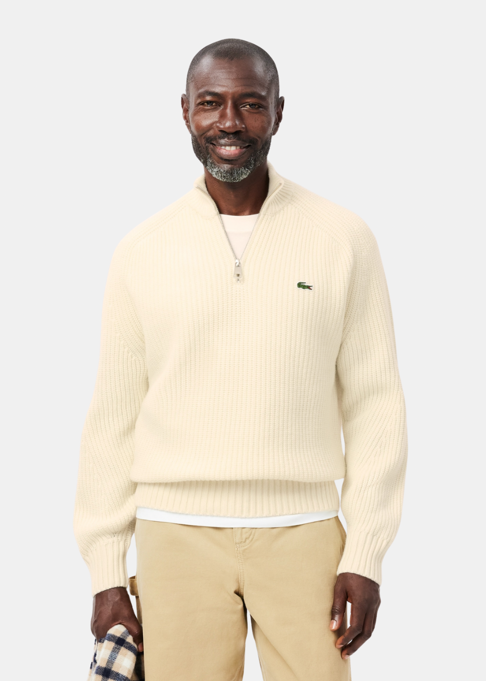Pull zippé en laine cardée - beige