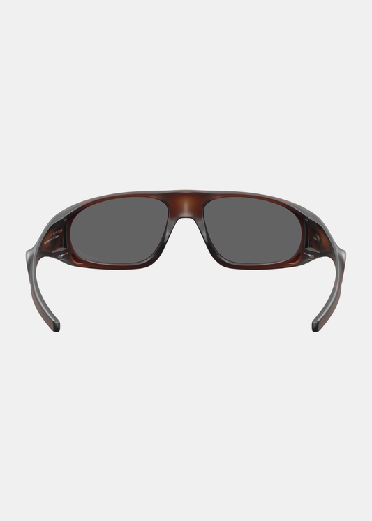 Vue arrière des lunettes Oakley Neoforma montrant l'intérieur de la monture marron et les verres polarisés.