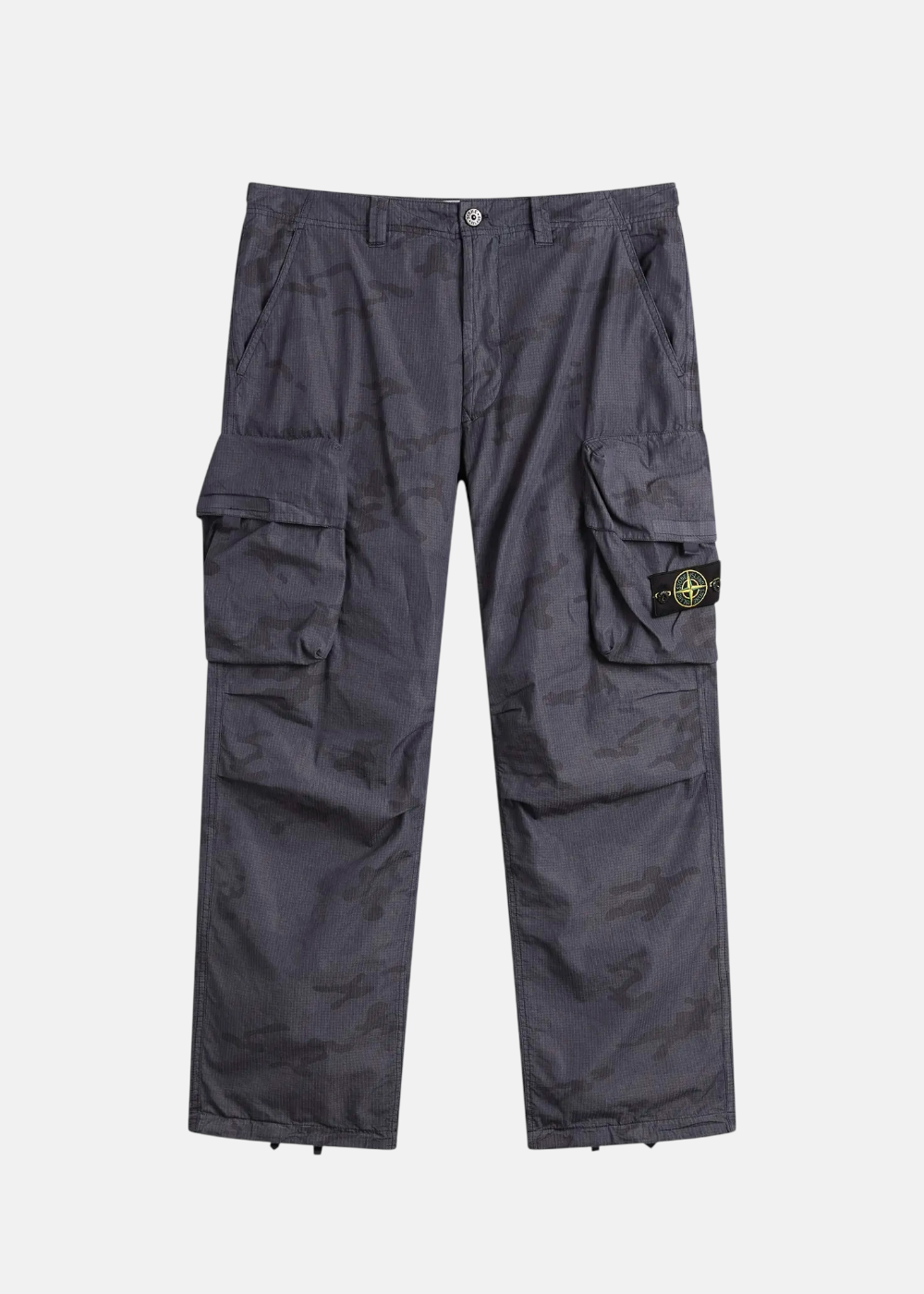 Pantalon Cargo Stone Island  Camouflage bleu Marine vue de face sur fond blanc