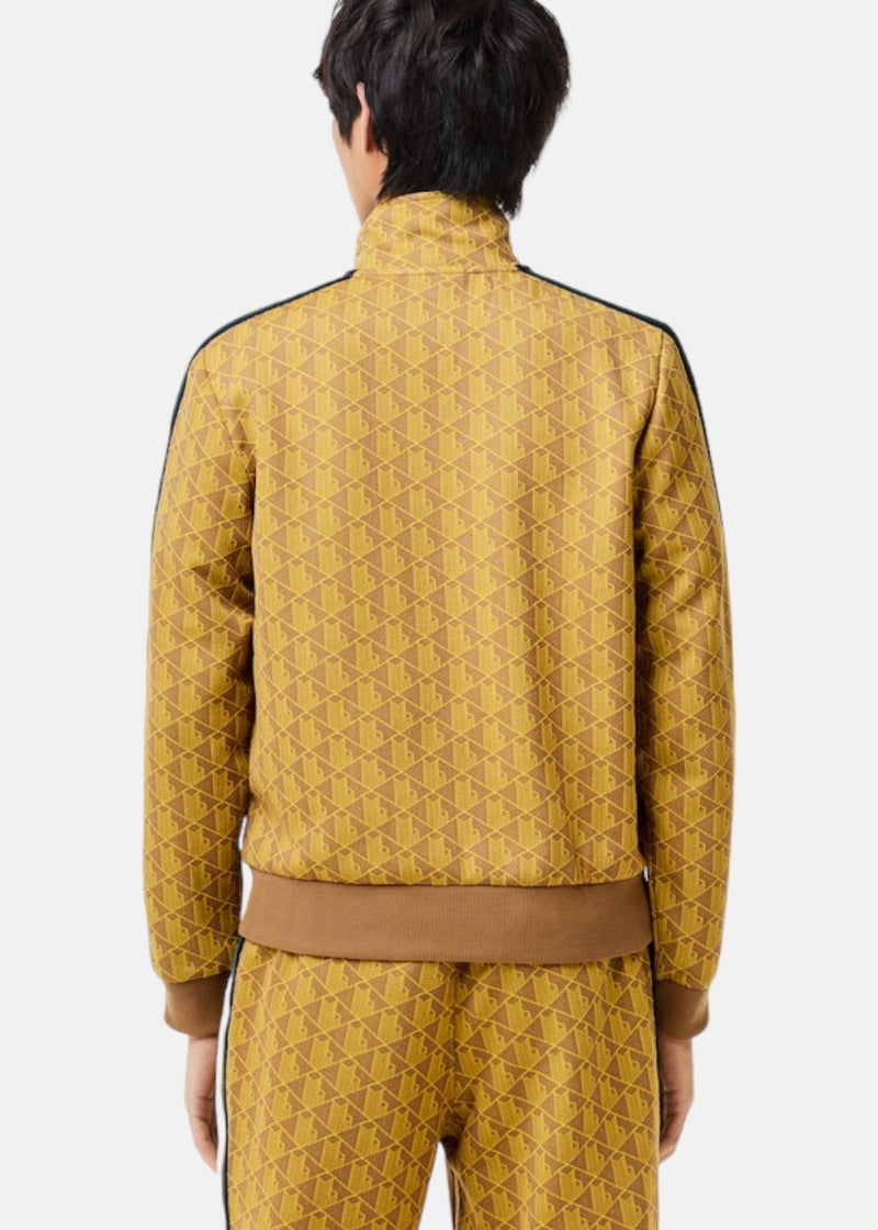 vue de dos veste monogramme Lacoste jaune et marron