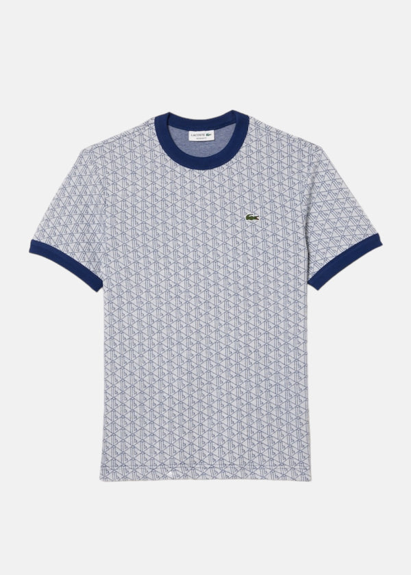 T-shirt regular fit en jacquard monogrammé bleu marine