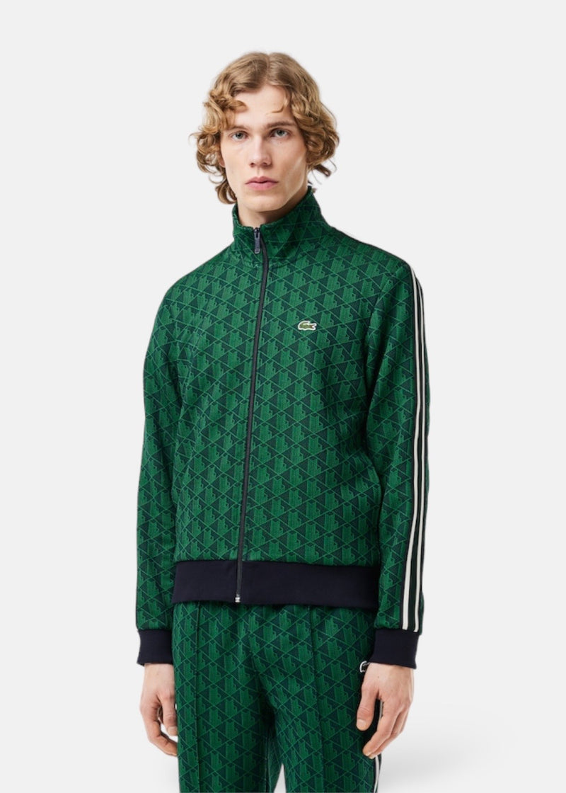 Sweat-shirt zippé Lacoste paris jacquard monogramme Vert