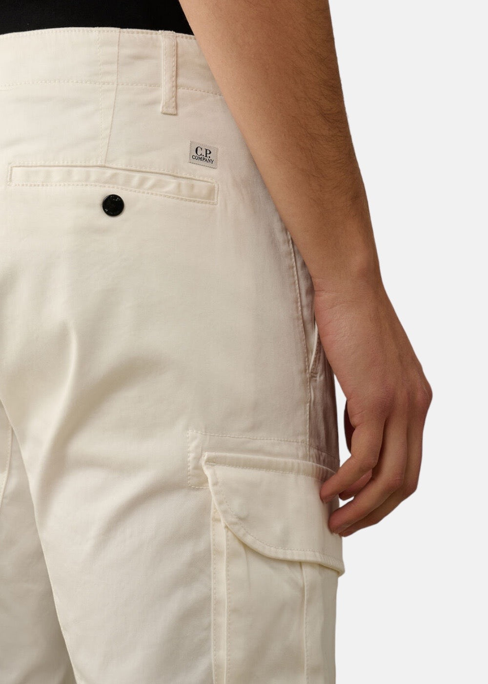 Pantalon cargo - satin stretch - Blanc