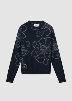 Pull en maille brodé Flower - Bleu Marine