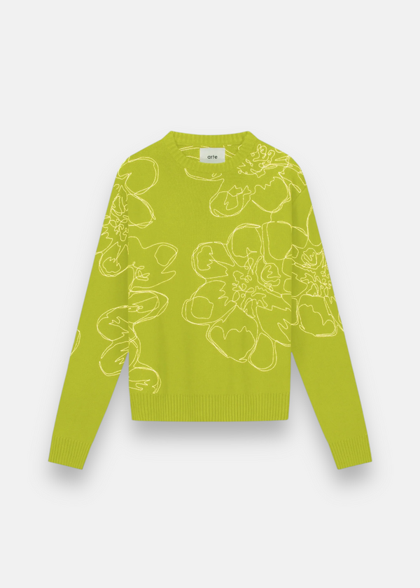 Pull en maille brodé Flower - Vert