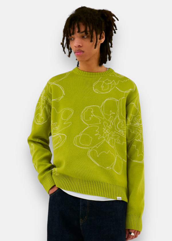 Pull en maille brodé Flower - Vert