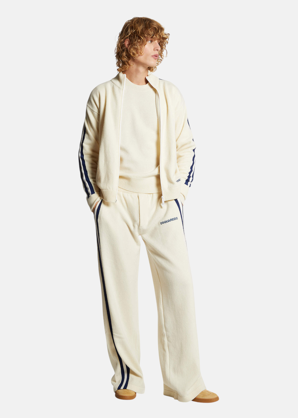 Cardigan Zippé en Laine Mélangée - Blanc
