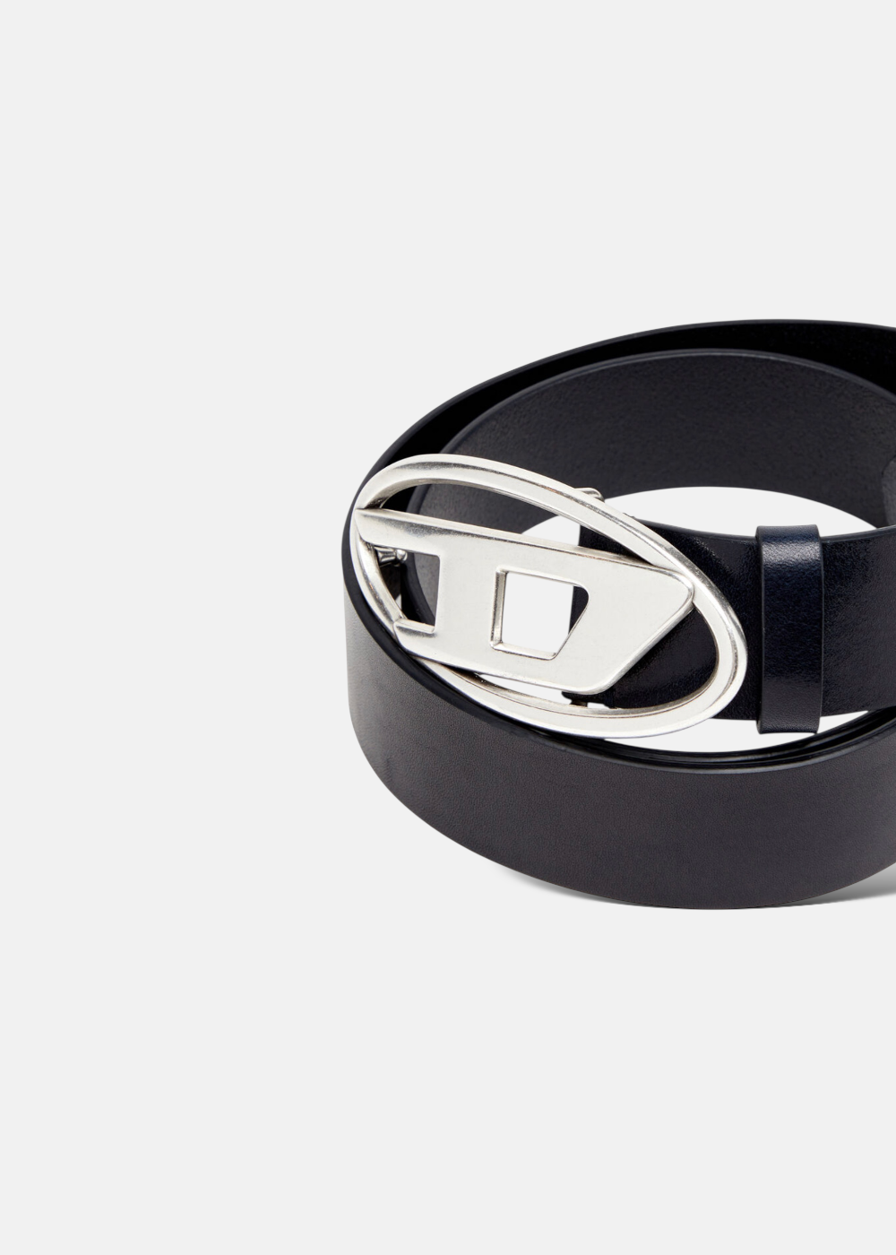 Ceinture cuir boucle D argent vieilli - noir