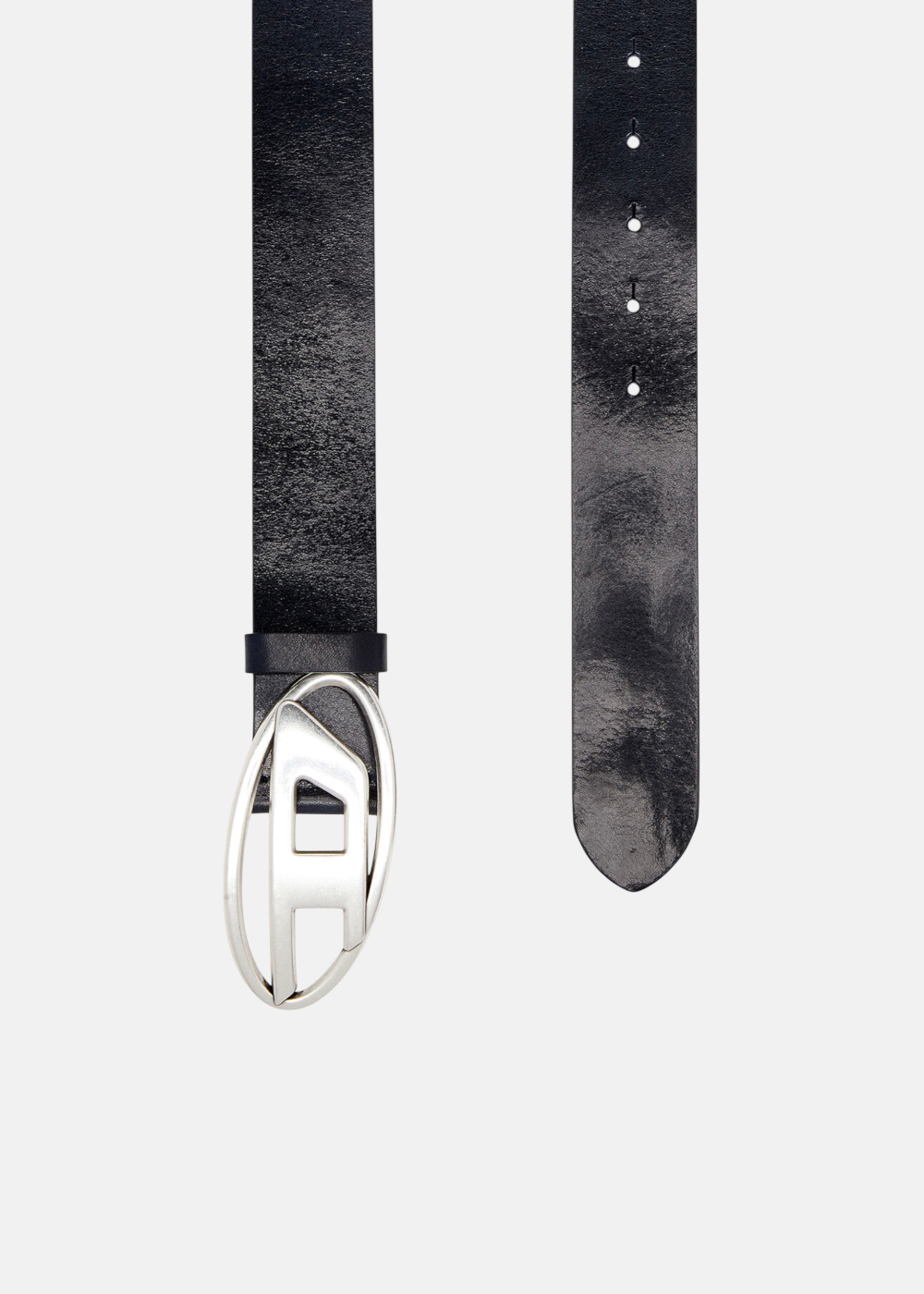 Ceinture cuir boucle D argent vieilli - noir