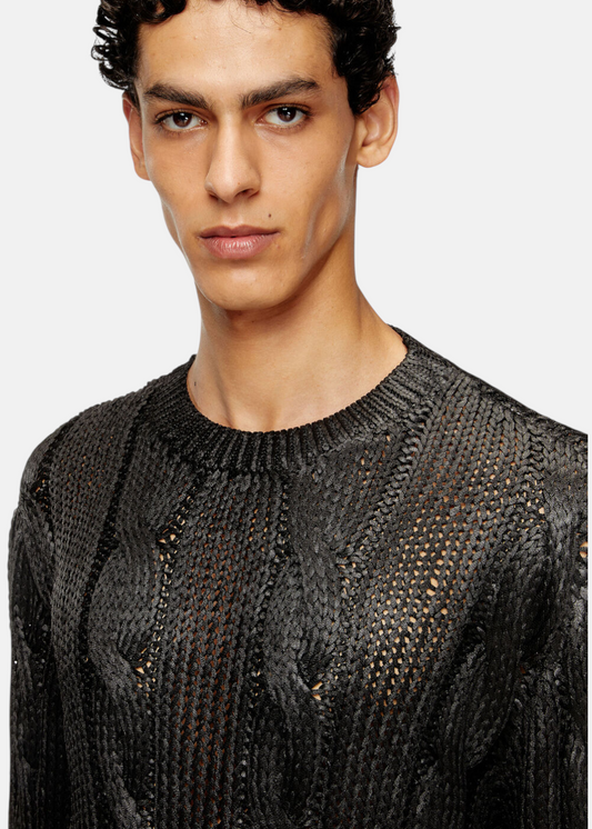 Pull Torsades Lustrées K-Michiu - noir