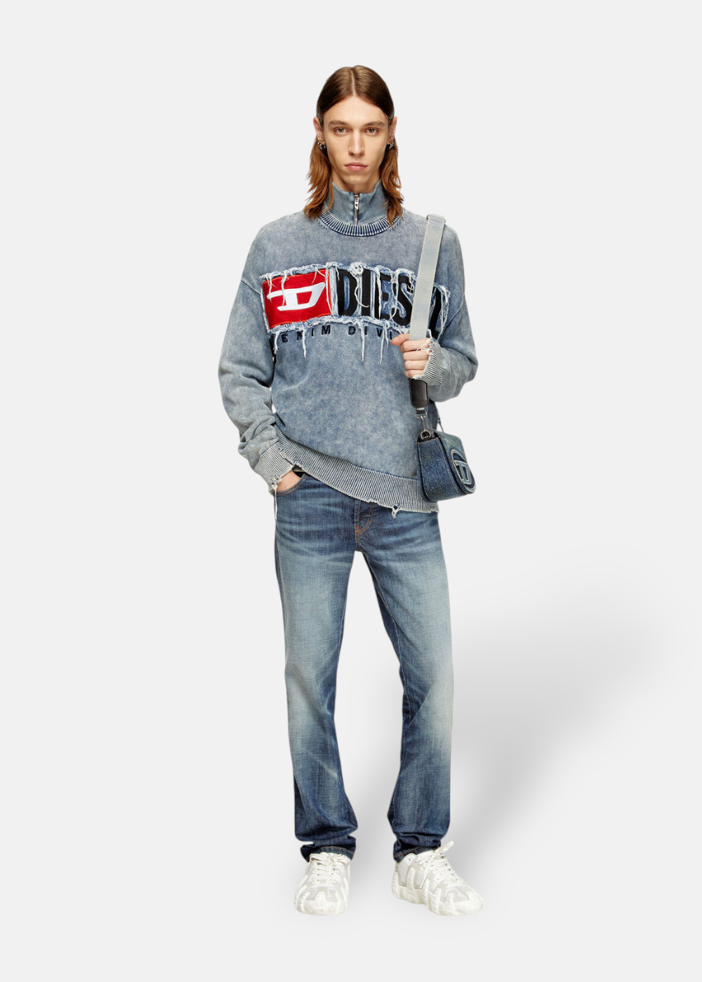 Pull Denim  Effiloché  K-Fronzi - bleu