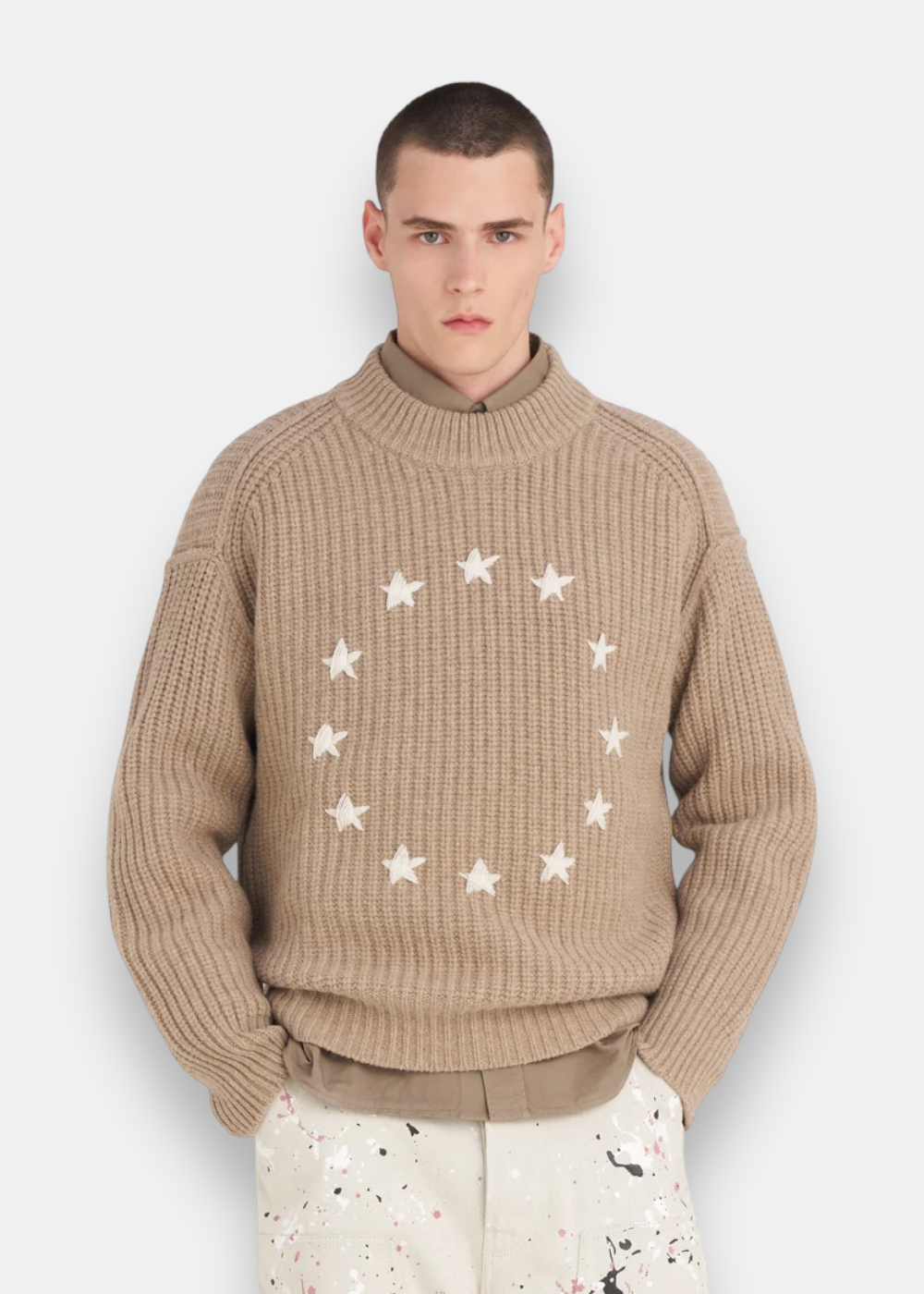Pull Ribbed Round Neck Europa- marron