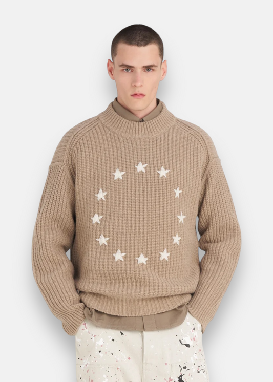 Pull Ribbed Round Neck Europa- marron