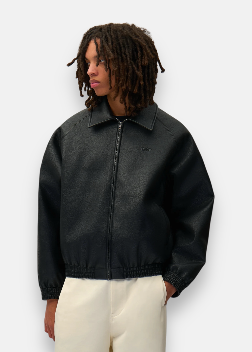 Veste en cuir à logo brodé - noir