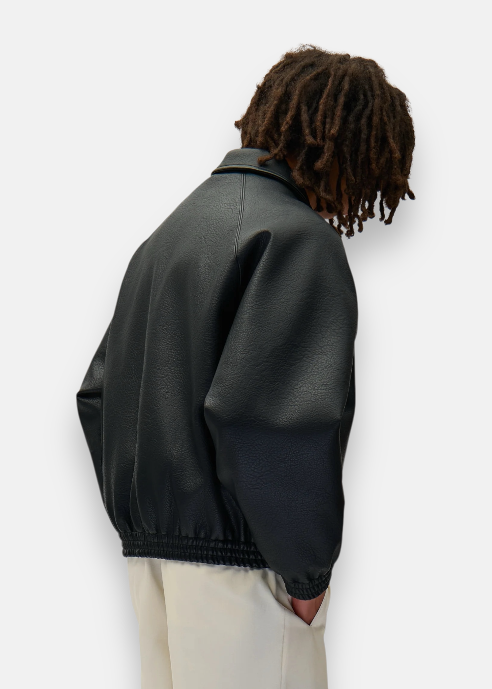 Veste en cuir à logo brodé - noir
