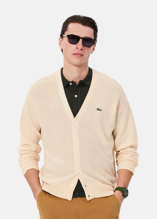 cardigan chaud laine lacoste hiver porté de face 