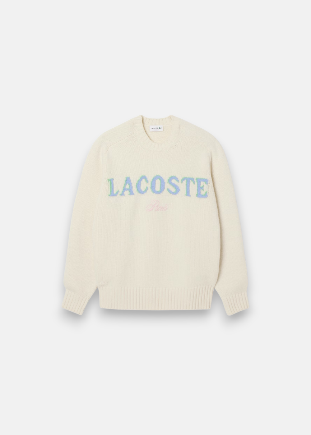 Pull laine cardée marquage intarsia & logo - beige