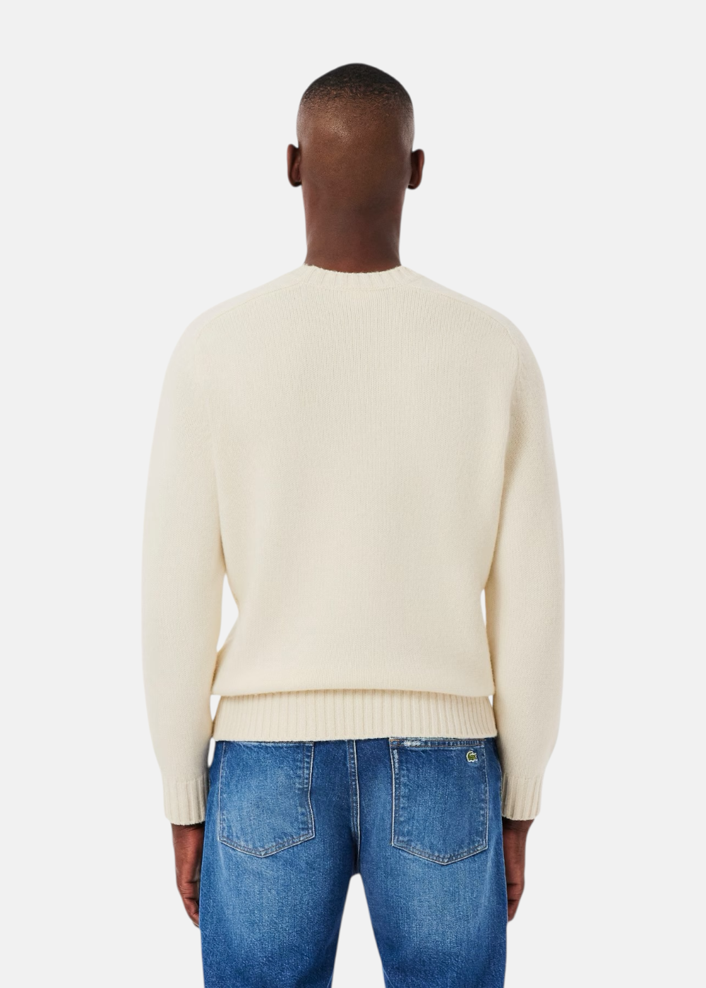 Pull laine cardée marquage intarsia & logo - beige