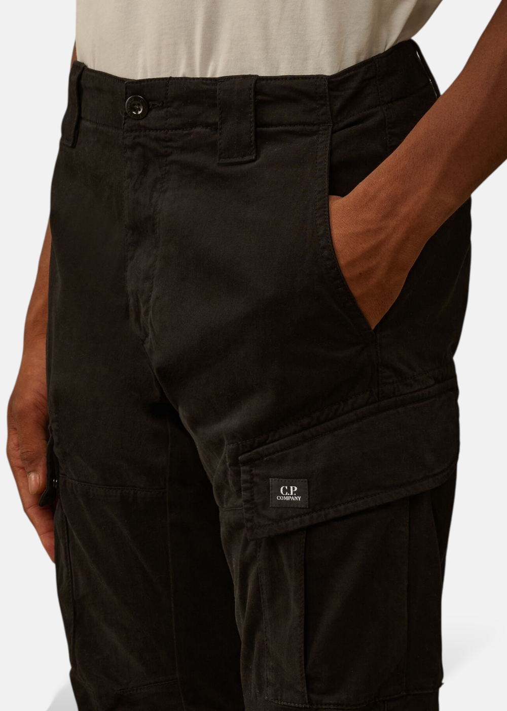 Pantalon cargo satin stretch - noir