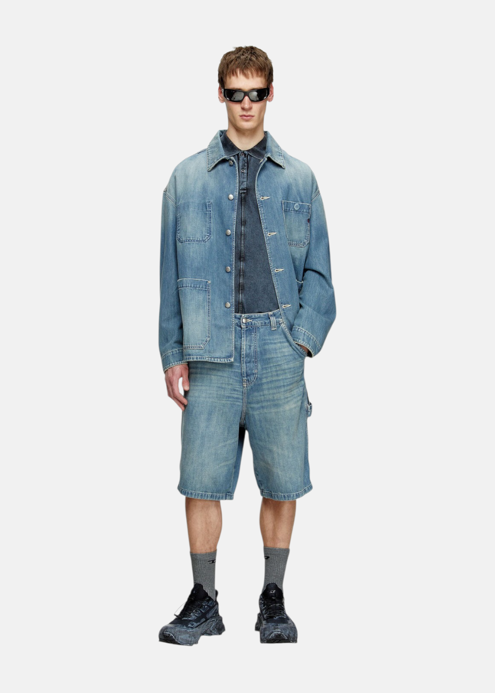 Short denim utilitaire - bleu