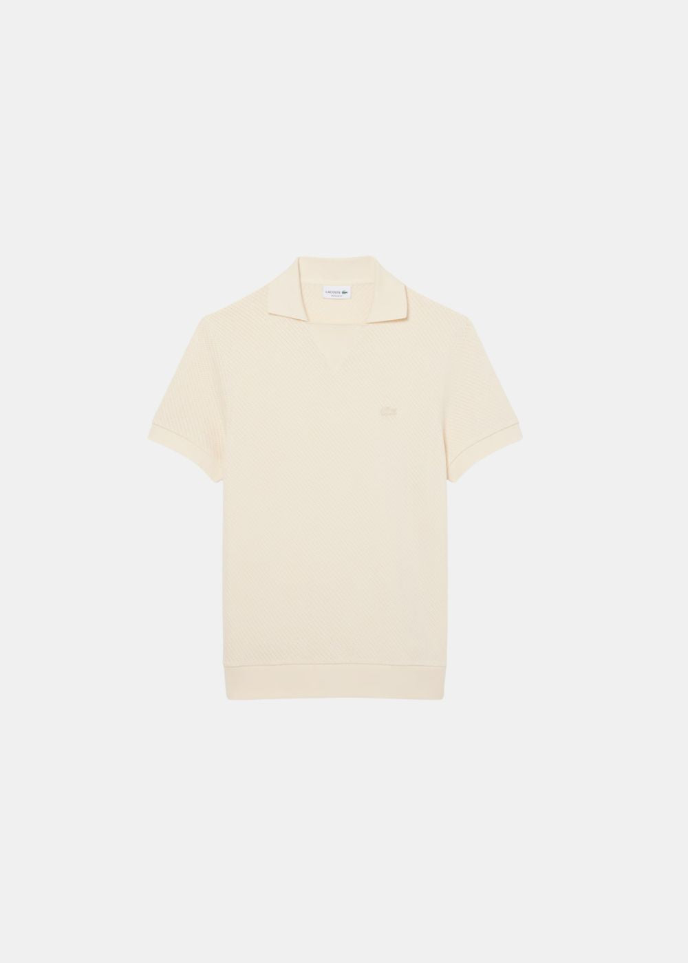 vue de face a plat sur fond blanc Polo Lacoste en Maille ajourée - beige