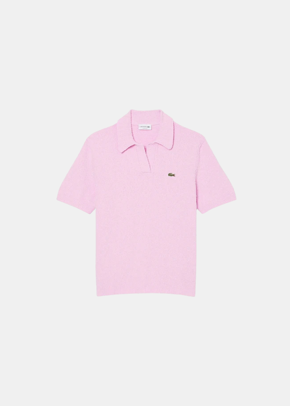 vue de face sur fond blanc du Polo Lacoste en Maille bouclée - rose