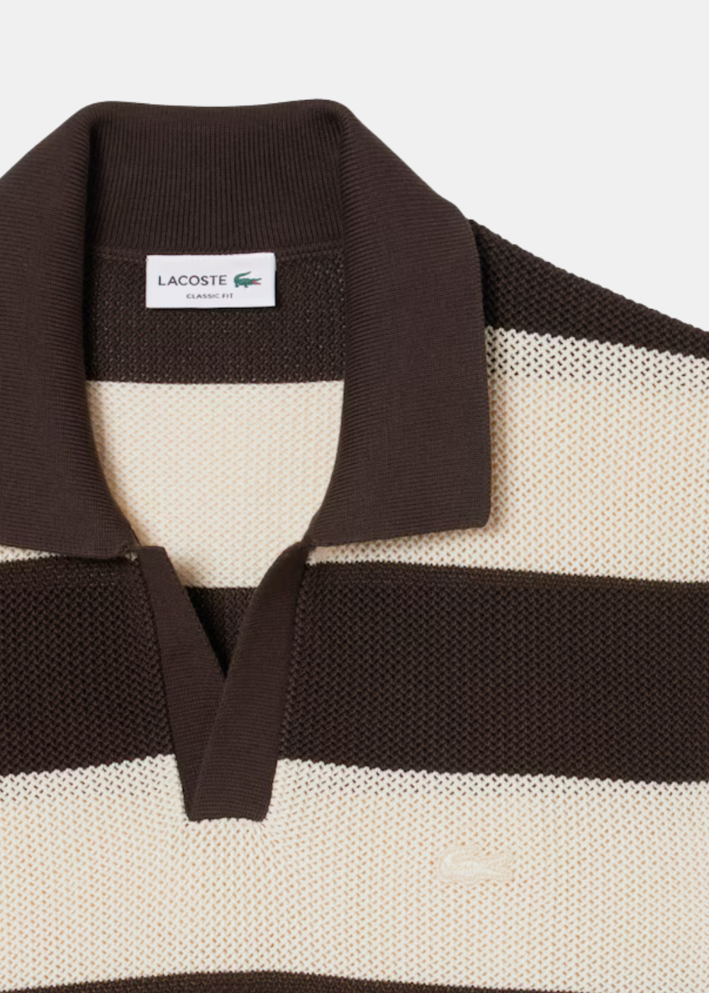 zoom sur la maille du Polo Lacoste en Maille tricotée - marron