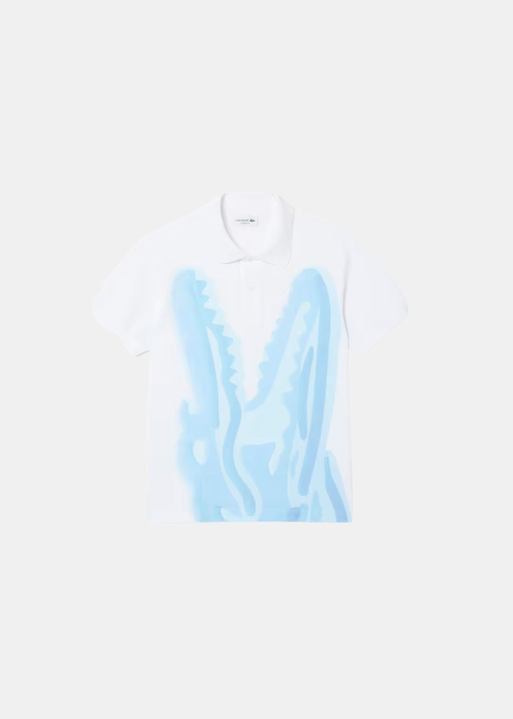 vue de face sur fond blanc du Polo imprimé crocodile XL - bleu