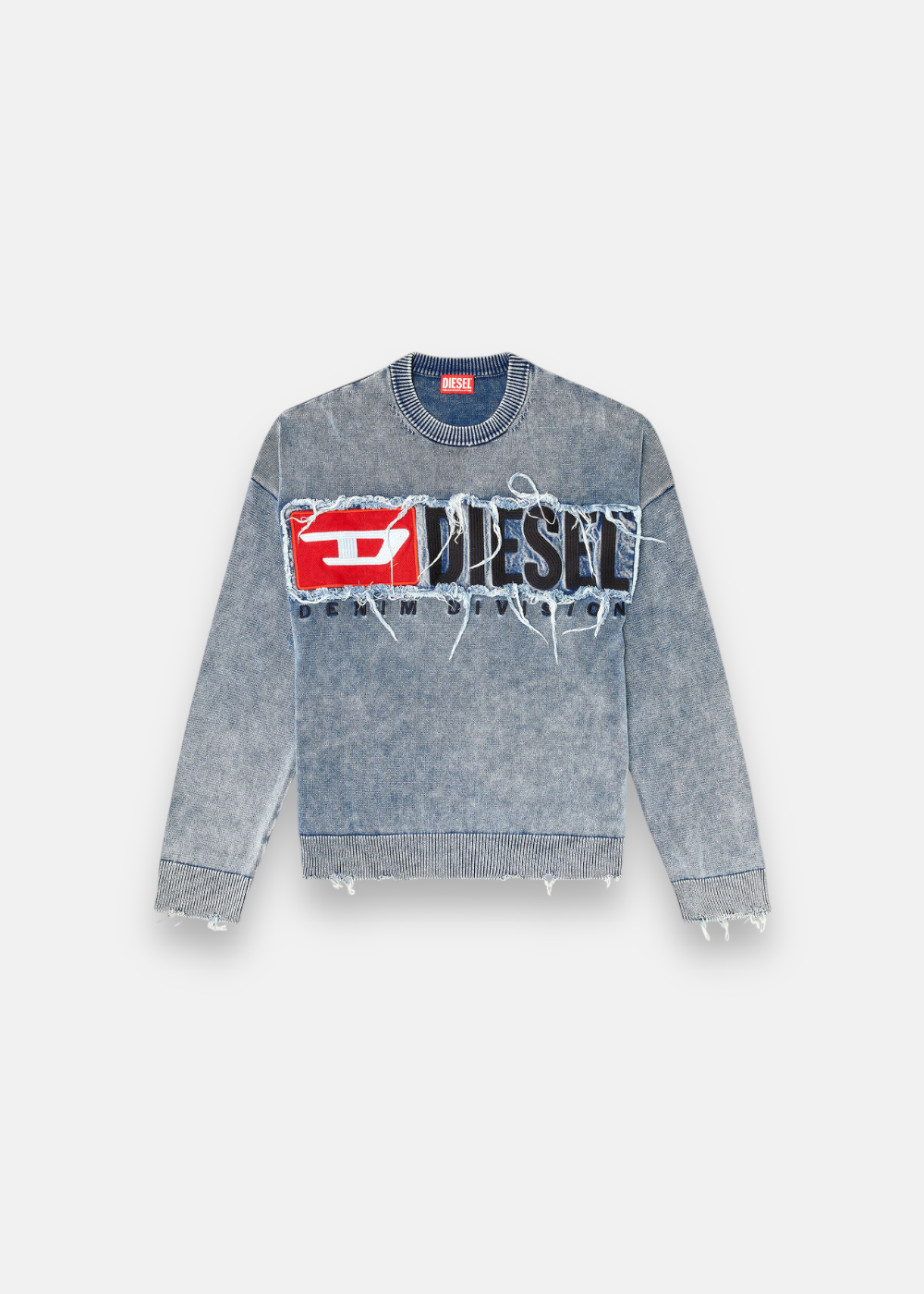 vue de face du Pull diesel effet denim déstructuré