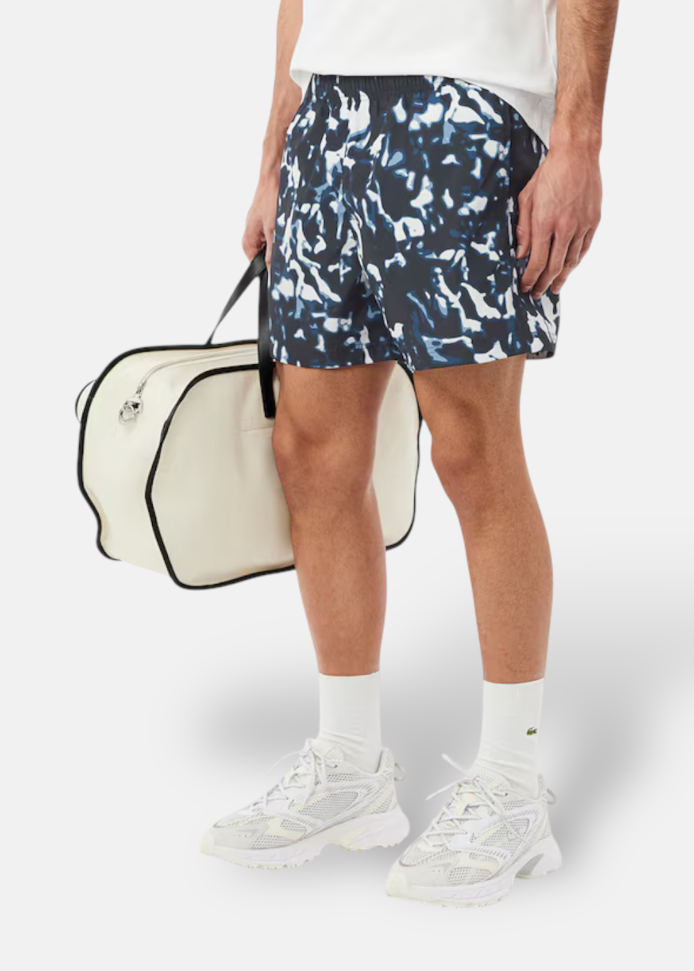 Short Lacoste imprimé bleu vue de face