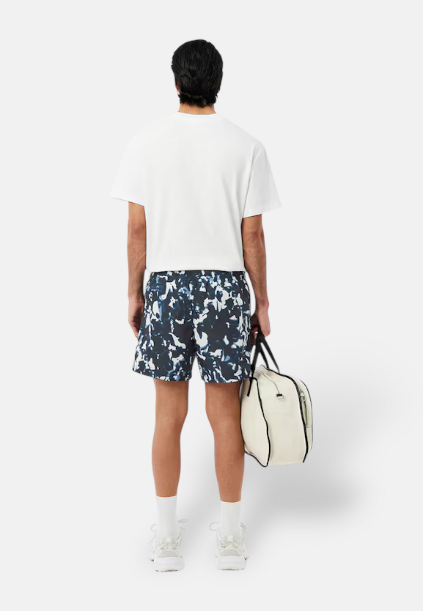 Short Lacoste imprimé bleu vue de dos