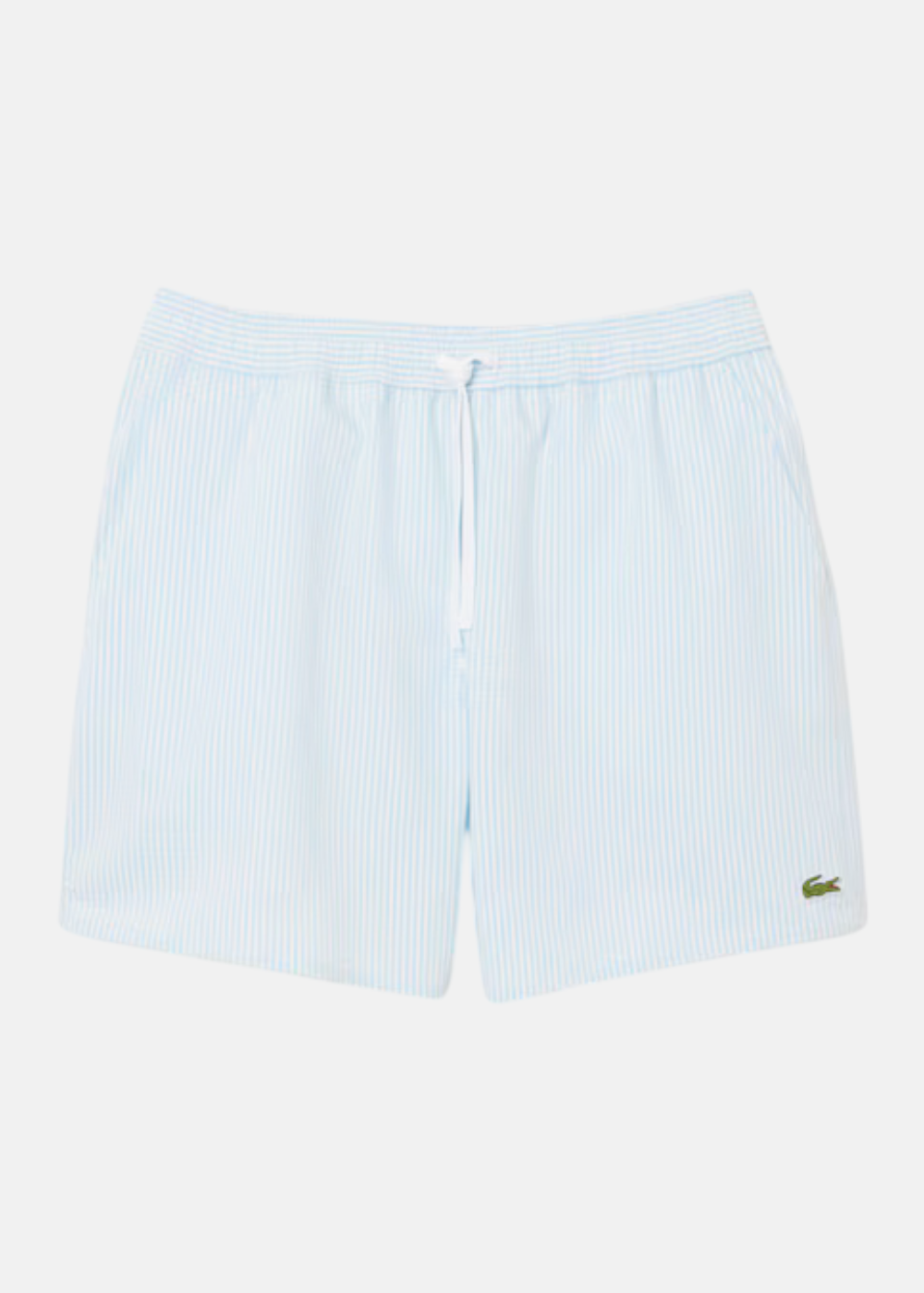 Short de bain Lacoste a rayure bleu à plat
