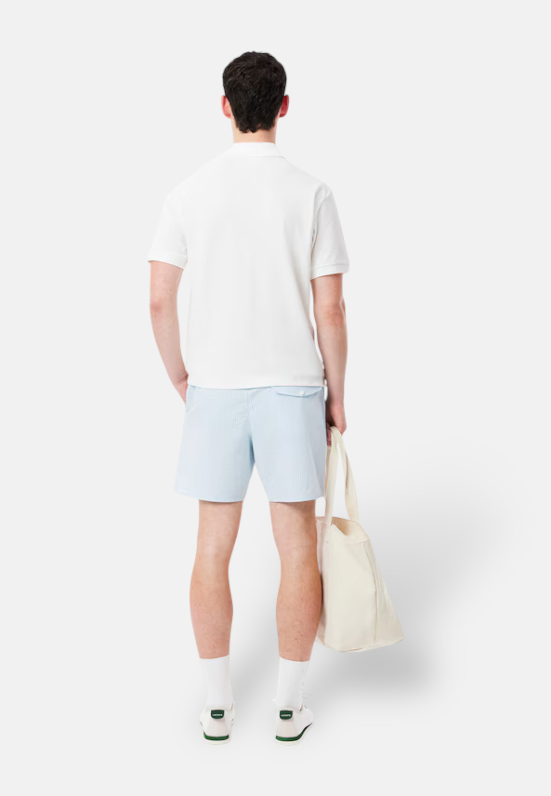 Short de bain Lacoste a rayure bleu vue de dos