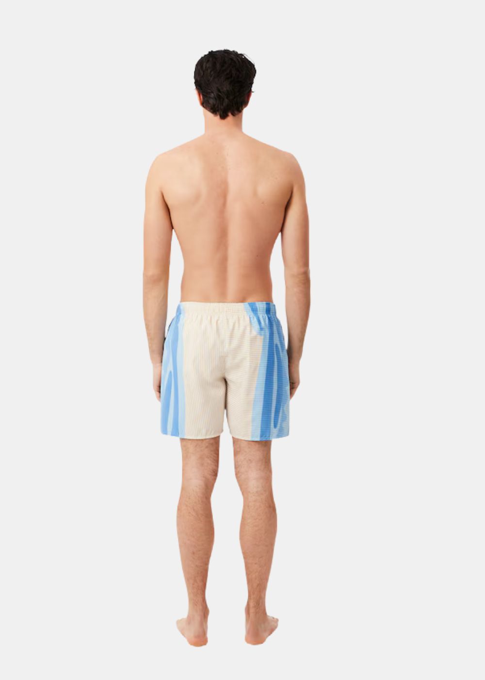 Short de bain Lacoste imprimé crocodile XXL Bleu porté par un mannequin debout de dos
