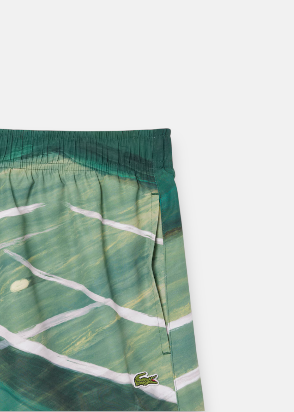 Short de bain Lacoste imprimé tennis en détails