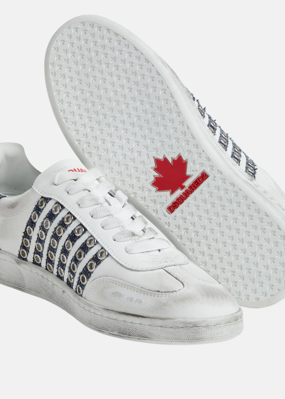 Vue de la semelle de la Sneakers Dsquared2 Boxer Vintage - Blanc & Denim