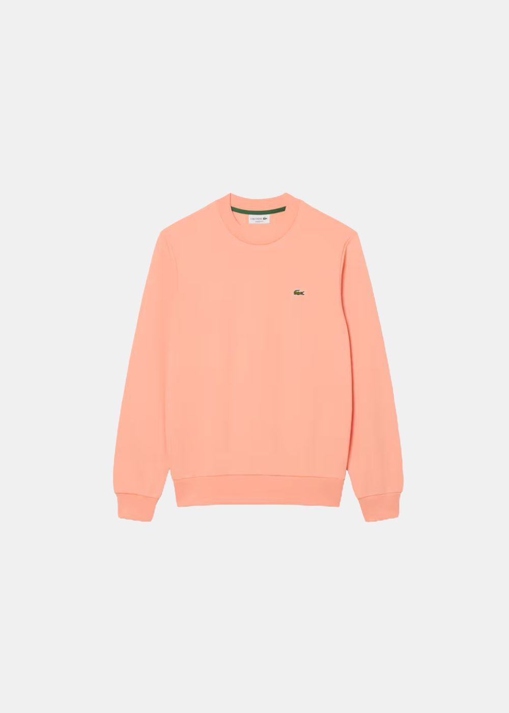 vue de face sur fond blanc du Sweatshirt Lacoste iconique coloris rose corail